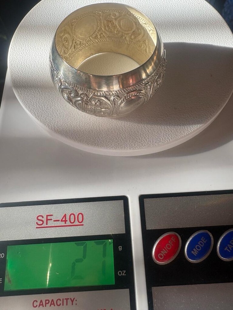 Antika Vintage Gümüş Peçetelik 27gr - 9