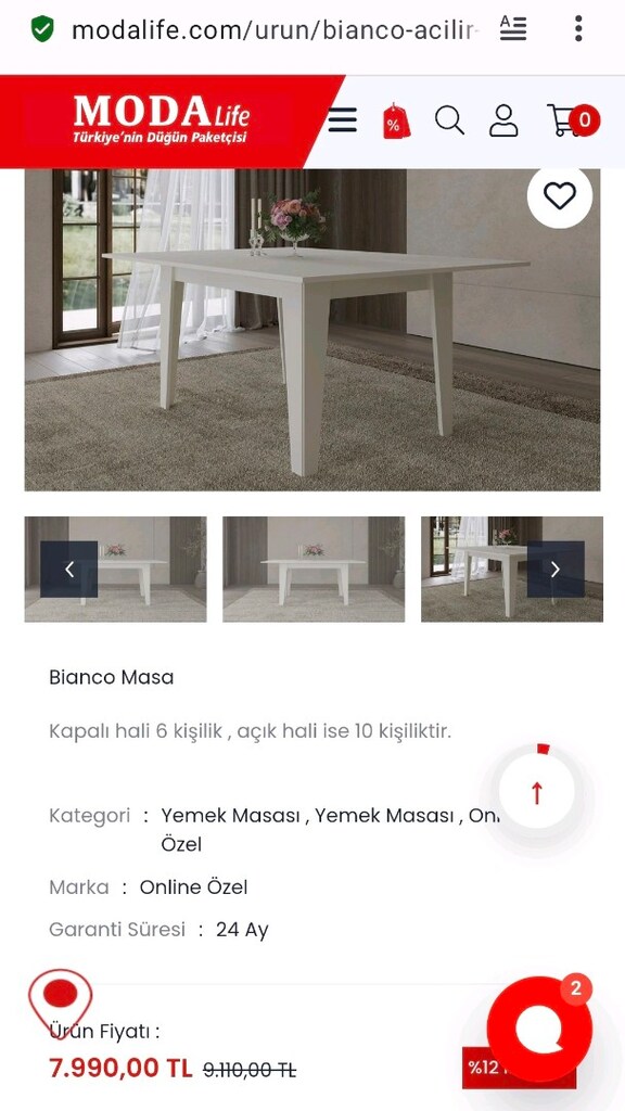 Az kullanılmış Beyaz Yemek Masası (Modalife) - 4