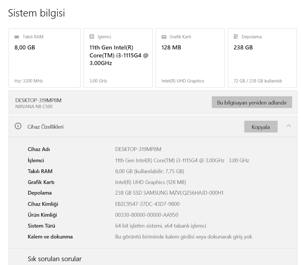Casper, i3-1115G4, 3.00GHz, 256 GB M.2 SSD, 8 GB Ram, 3 saat Pil - 5