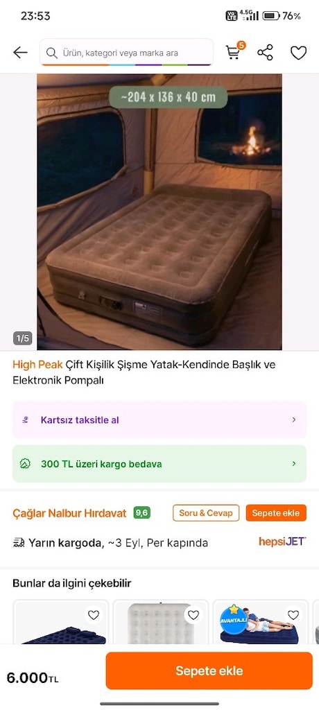 6 Kişilik Şişme Çadır, Elektrik ve Elle Şişirilen Yatak ve Çadır Altı - 3
