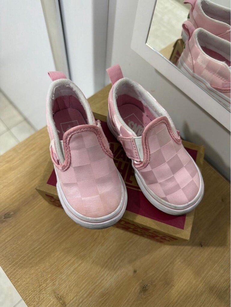 vans pembe kareli slip-on ayakkabı