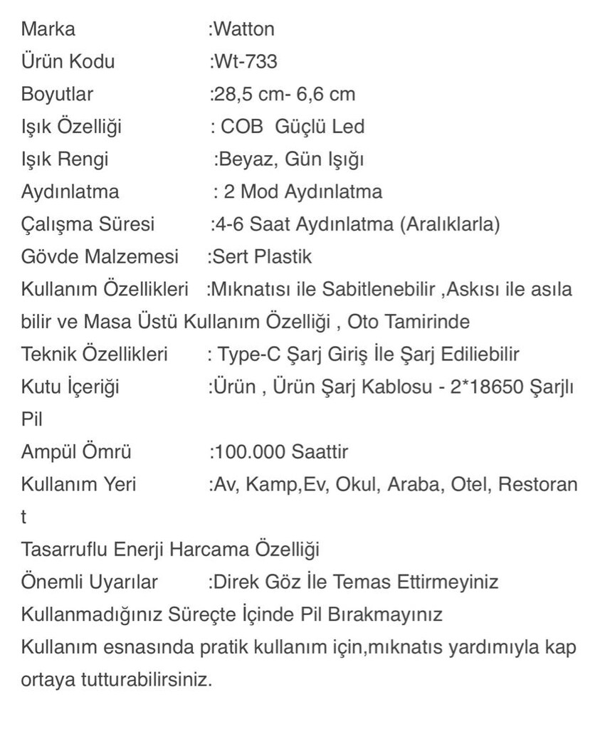 Watton Wt-733 oto tamirci çalışma lambası,led el feneri,kamp feneri, - 8