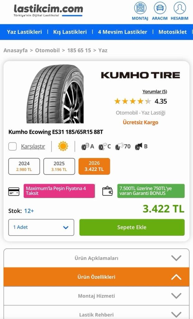 185 65 R15 88T YAZLIK LASTİK - 6
