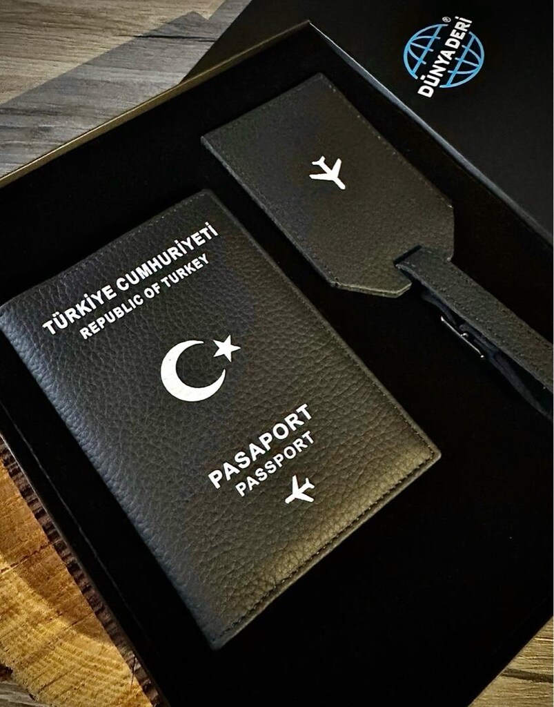 Deri Pasaport Kılıfı, Deri Pasaport Kabı Cüzdanı Bagaj Etiket 2’li Set - 7