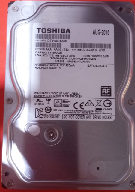 TOSHIBA 500 GB 3.5” SATA Hard Disk (Sağlık 100 , 7200RPM ve 32MB BFR)