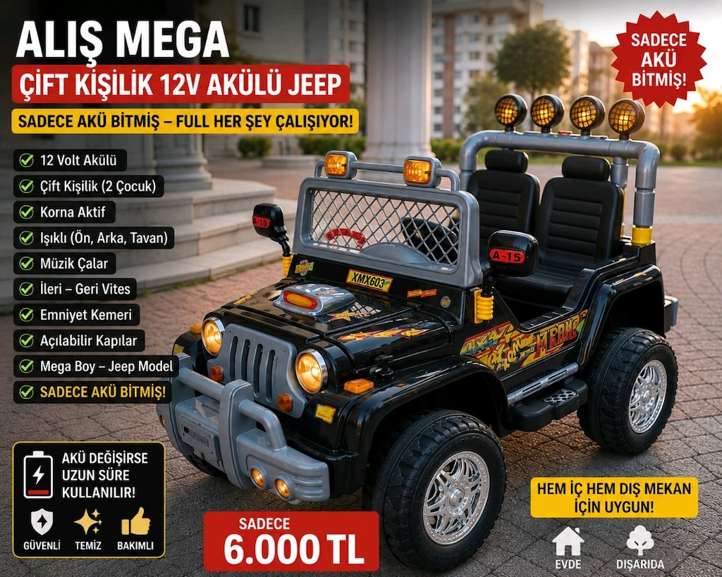 AliŞ Mega Çift Kisilik 12 Volt AküLÜ Araba Jeep