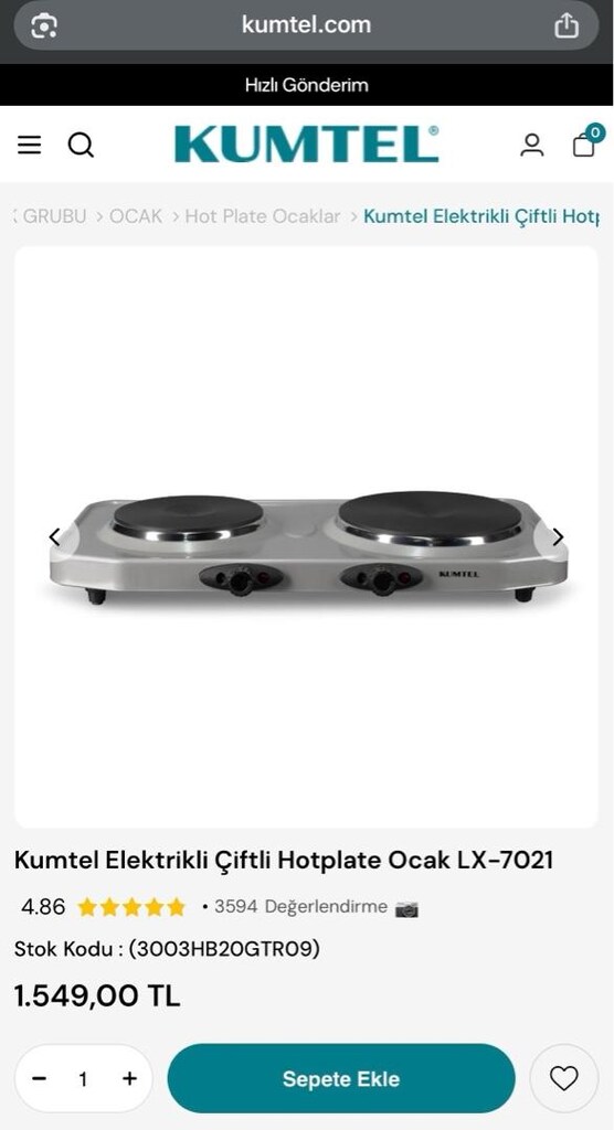 KUMTEL LX-7021 2 GÖZLÜ ELEKTİRKLİ OCAK - 2