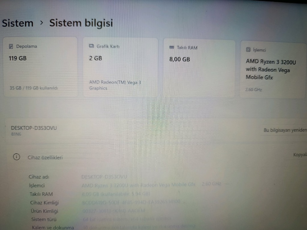 EKRAN KARTLI YOGA C340 | Ryzen 3 | 8 GB RAM | 128 GB SSD | Dokunmatik - 10