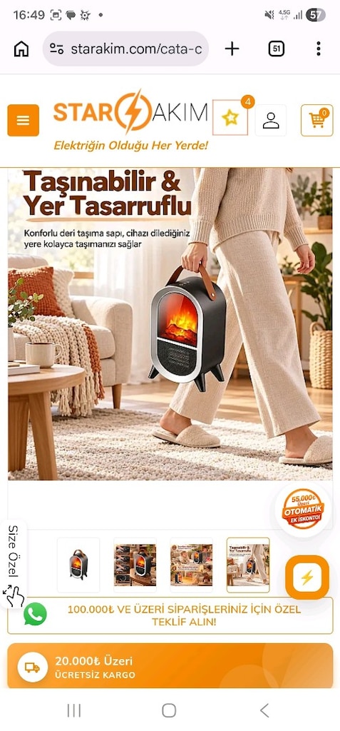 Cata CT-6055 Uludağ 750-1500W Taşınabilir Elektrikli Şömine - 4