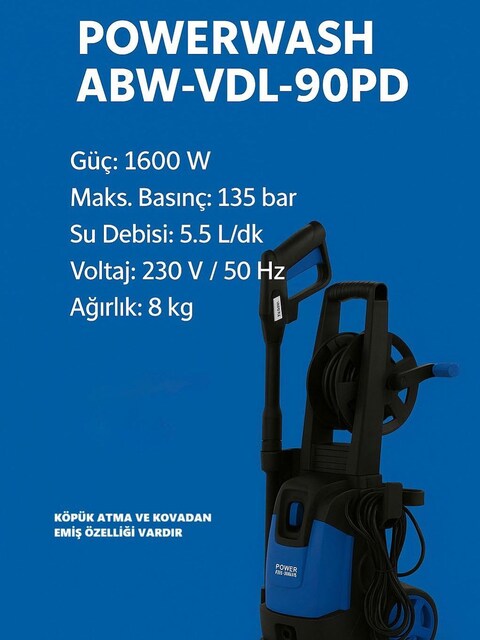 Powerwash ABW-VDL-90PD 135 Bar Basınçlı Yıkama Makinesi