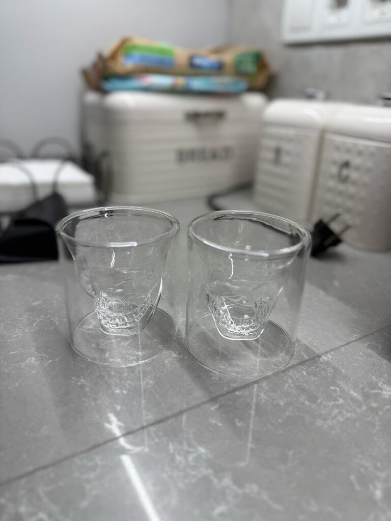 İskelet Kafatası Çift Cam Viski Shot Bardağı Kokteyl Bardağı - 3