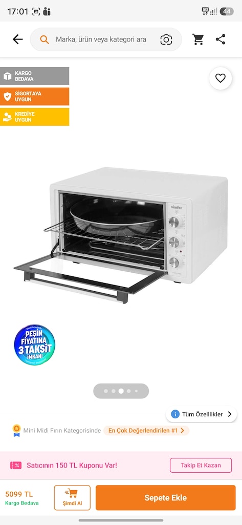 Simfer 4502 Beyaz 45 LT Turbo Fan Mini / Midi Fırın - 7