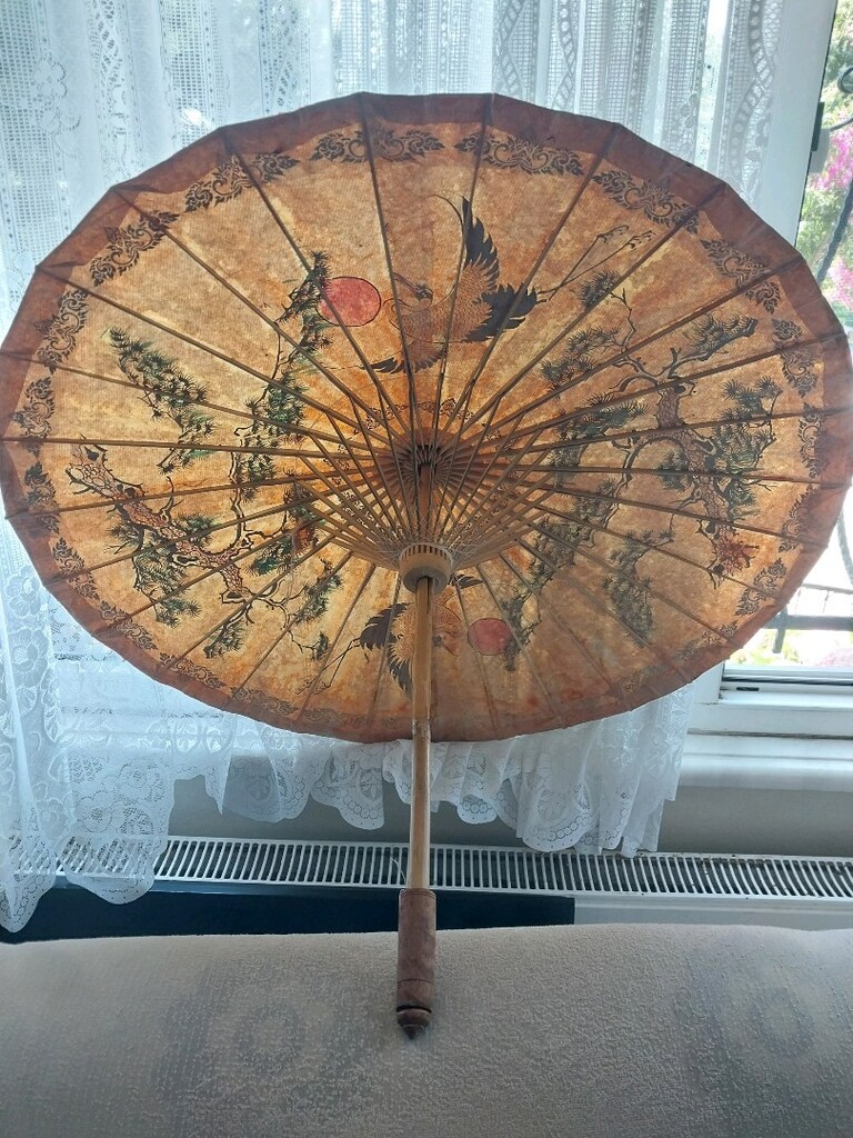 Vintage uzak doğu / Çin motifli el boyama şemsiye - 8