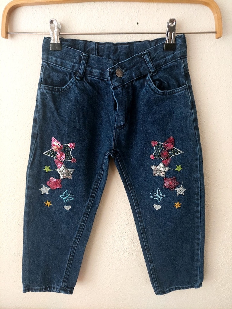 Pullu-nakışlı kız çocuk Jean pantolon - 2
