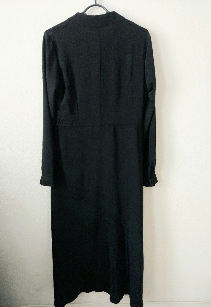 TMR fular yaka Astarlı siyah uzun elbise - 5