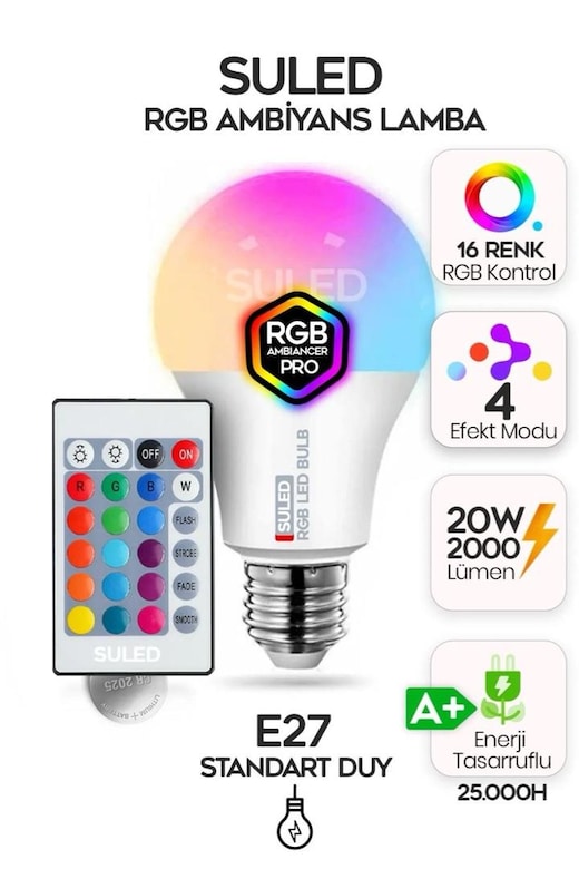 9W RGB KUMANDALI LED AMPUL ÇOK RENKLİ - 2