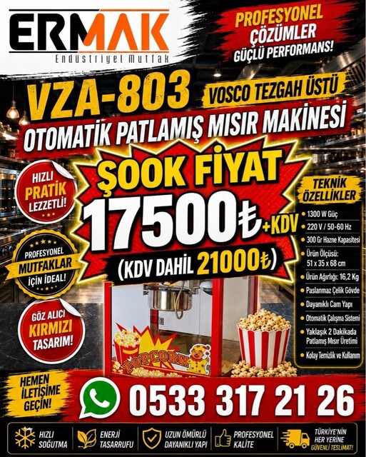 VOSCO VZA-803 TEZGAH ÜSTÜ OTOMATİK PATLAMIŞ MISIR MAKİNESİ