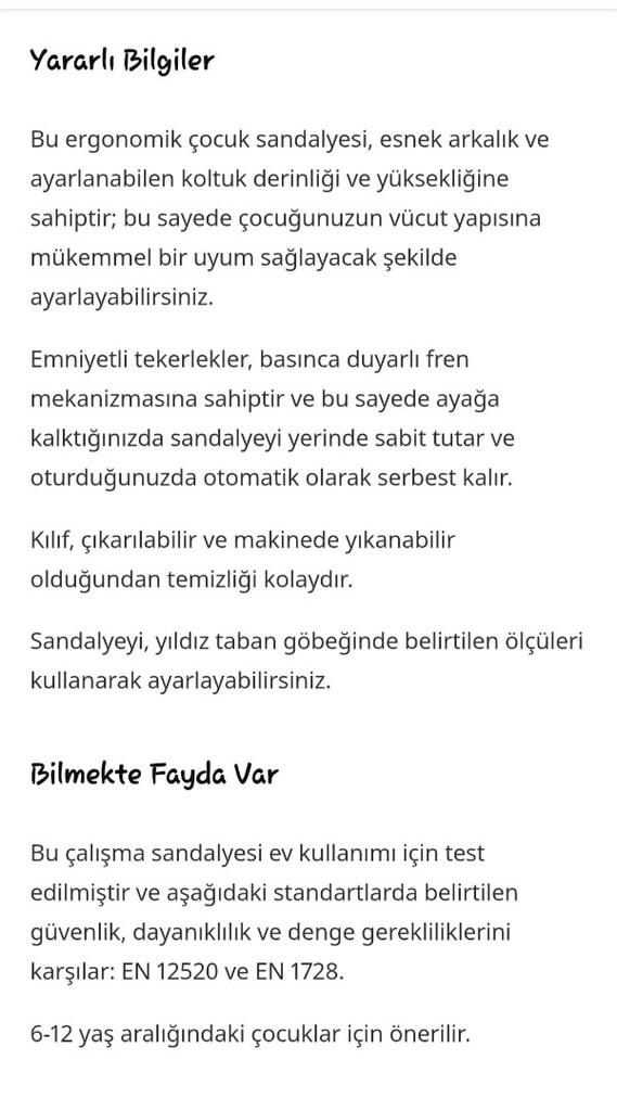 Çocuk Çalışma Sandalyesi - 3