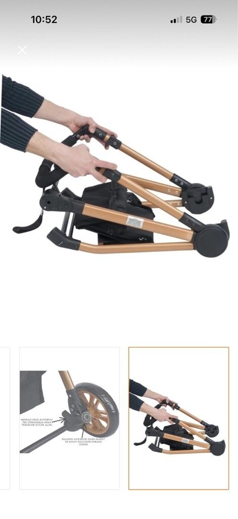 Babylux 3lü Siyah & Altın Bebek Arabası Seti 2yıl garantili - 6