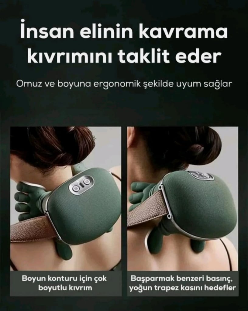 Gerçek El Hissi ile Yoğurma Yapan Isıtmalı Şarjlı Masaj Aleti Boyun Sı - 6