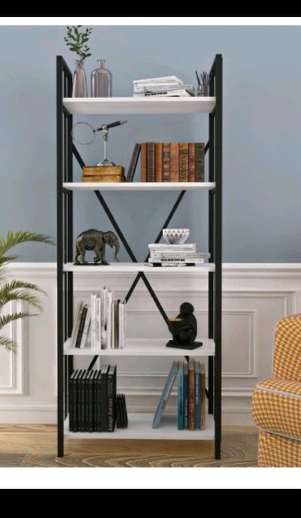 Modern kitaplık metal aksamlı 5 raflı - 6