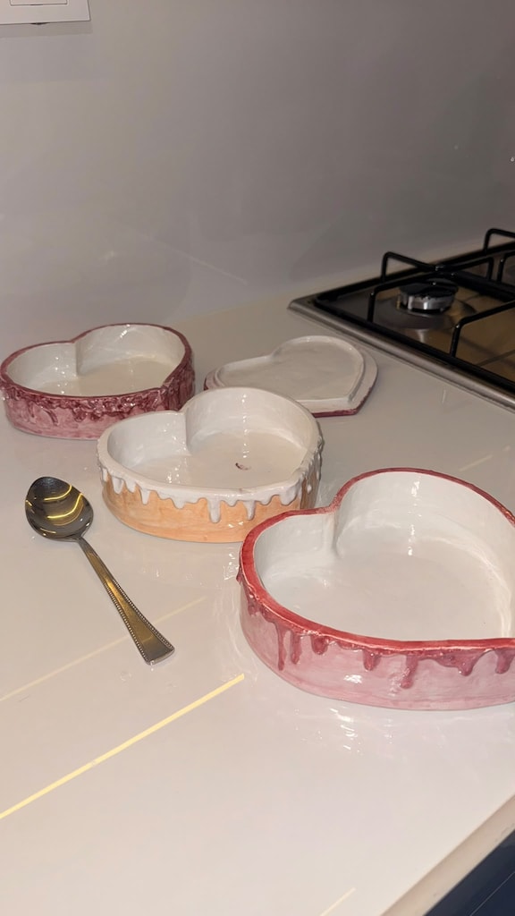 El Yapımı Seramik Kalp Sunum ve Makarna Tabağı 3'lü Set - 3