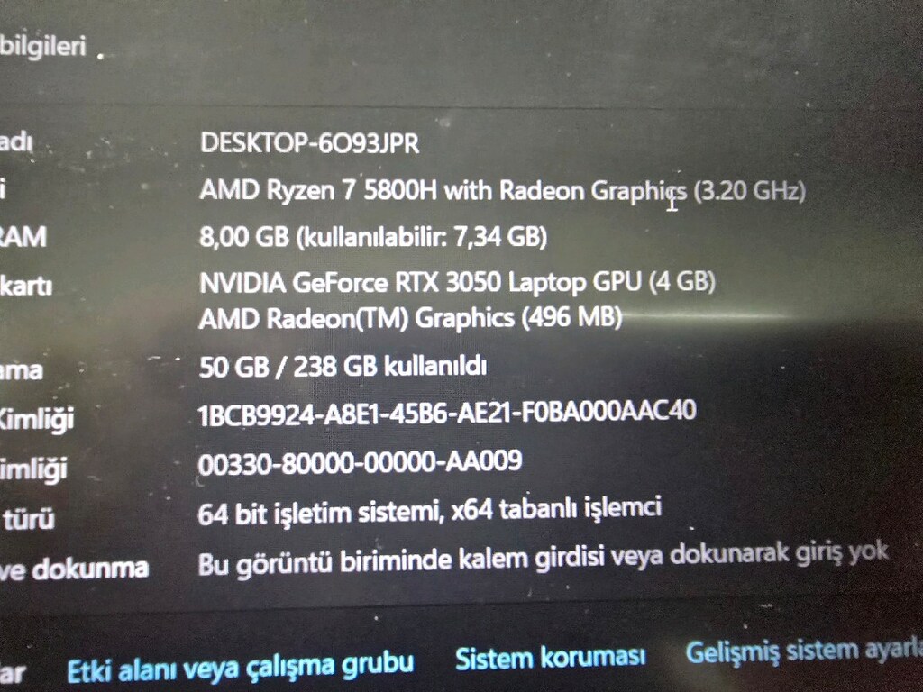 HP KUTULU TERTEMİZ R7 RTX 3050 - 9