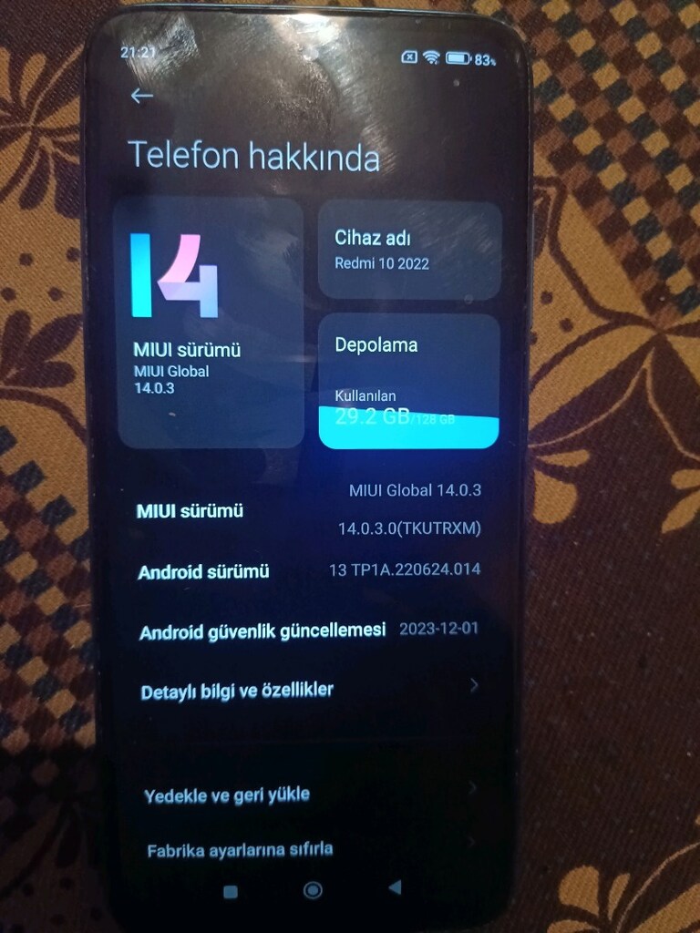 redmi 10 2022 Tr 4+3/128 - 4