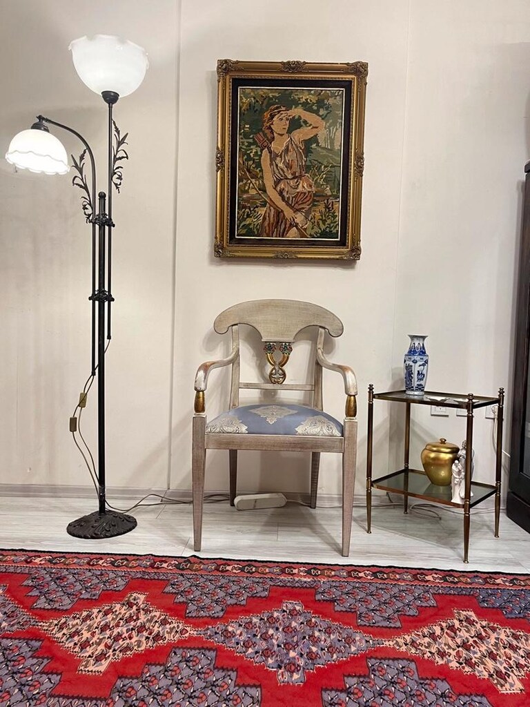Opal Camlı Asansörlü Bronz Lambader - 5