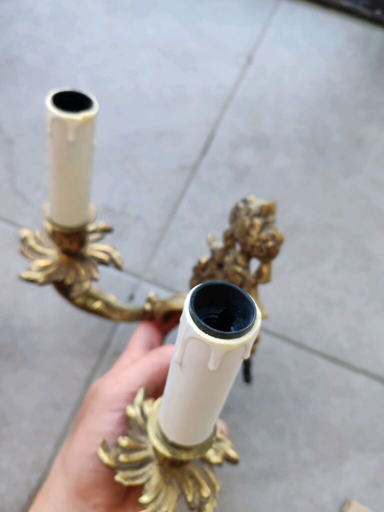 ANTİKA BRONZ PİRİNÇ APLİK KOLLU NOSTALJİK NEOKLASİK FRANSIZ MUM GÖRSEL - 13