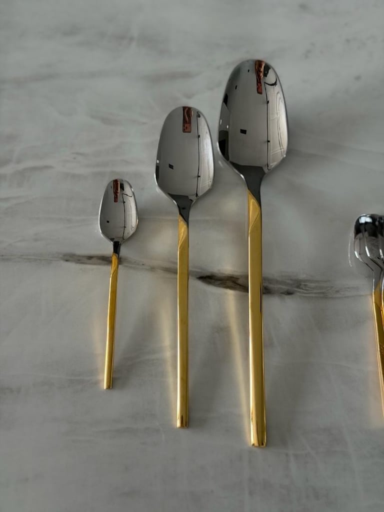 6 kişilik 42 parça Jumbo Titanyum gold gümüş çatal kaşık - 4