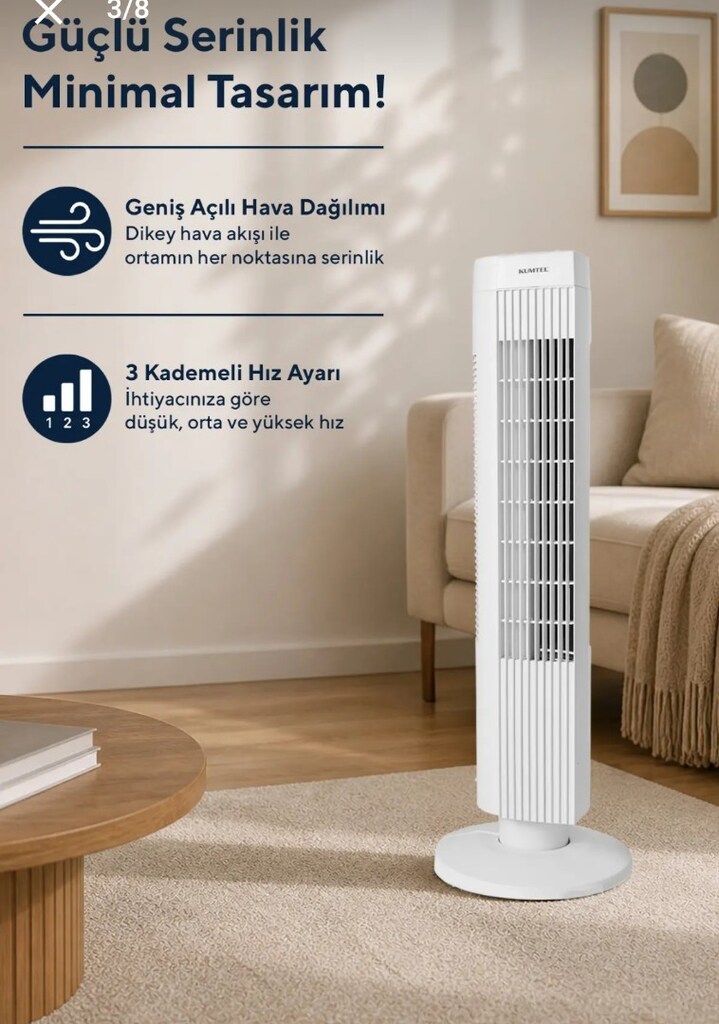 Kumtel 50W Kule Tipi Vantilatör - SIFIR, KUTUSUNDA AMBALAJLI - 3