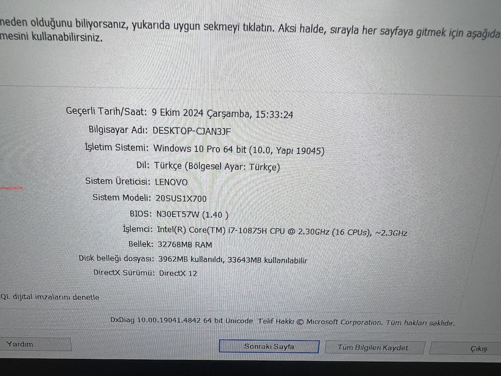 THİNKPAD İ7 10. NESİL 32 GB RAM 1 TB M2SSD QUADRO T2000 - 8