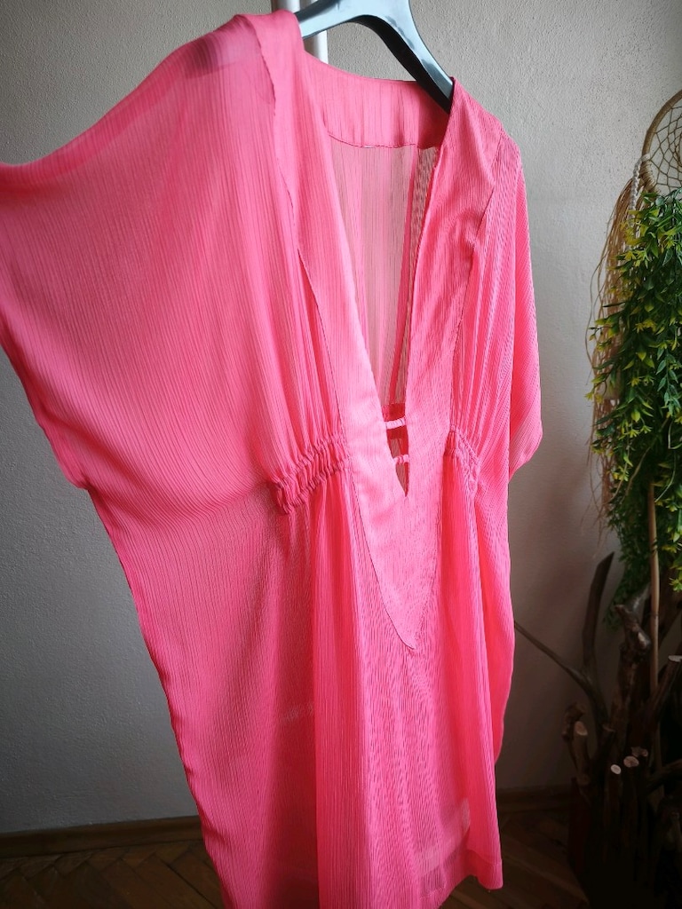 Fuşya Şifon Mini Pareo Kaftan V Yaka Lastikli L - 6