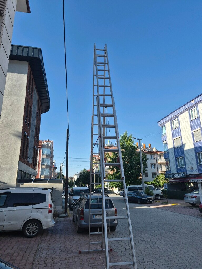 aliminyum sürgülü 4 kademeli ipli merdiven ikinci el sıfır ayarında - 4