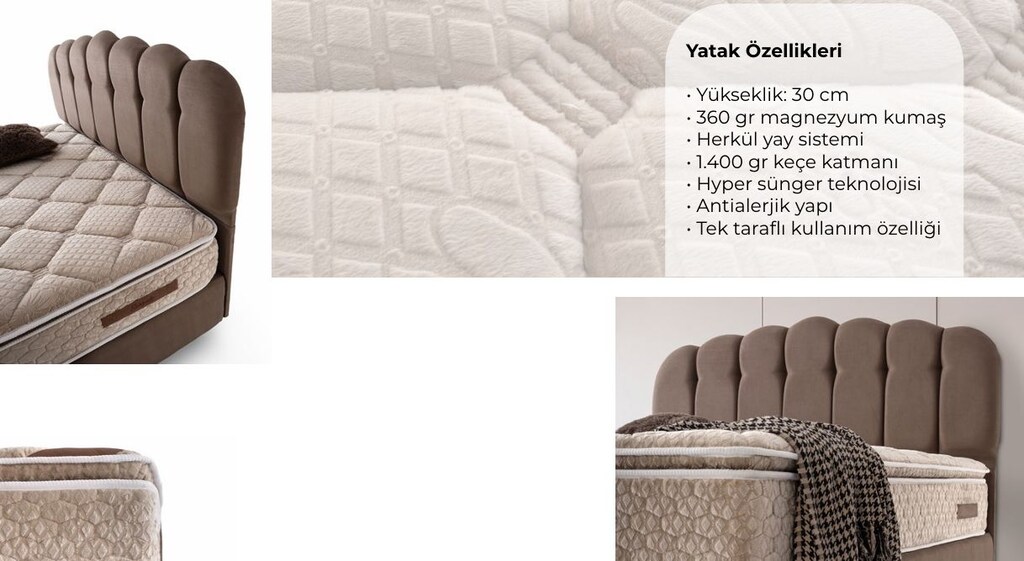 Sıfır , 30 cm Herkül Yaylı Yatak - Baza - Başlık Seti - 12