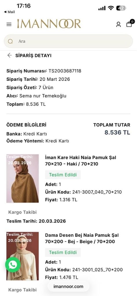İman Kare Haki Naia Pamuk Şal 70x210 - 4
