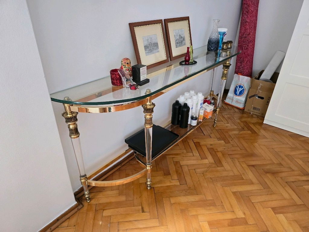 İtalyan Vintage Pirinç & Lucite Cam Dresuar / Konsol