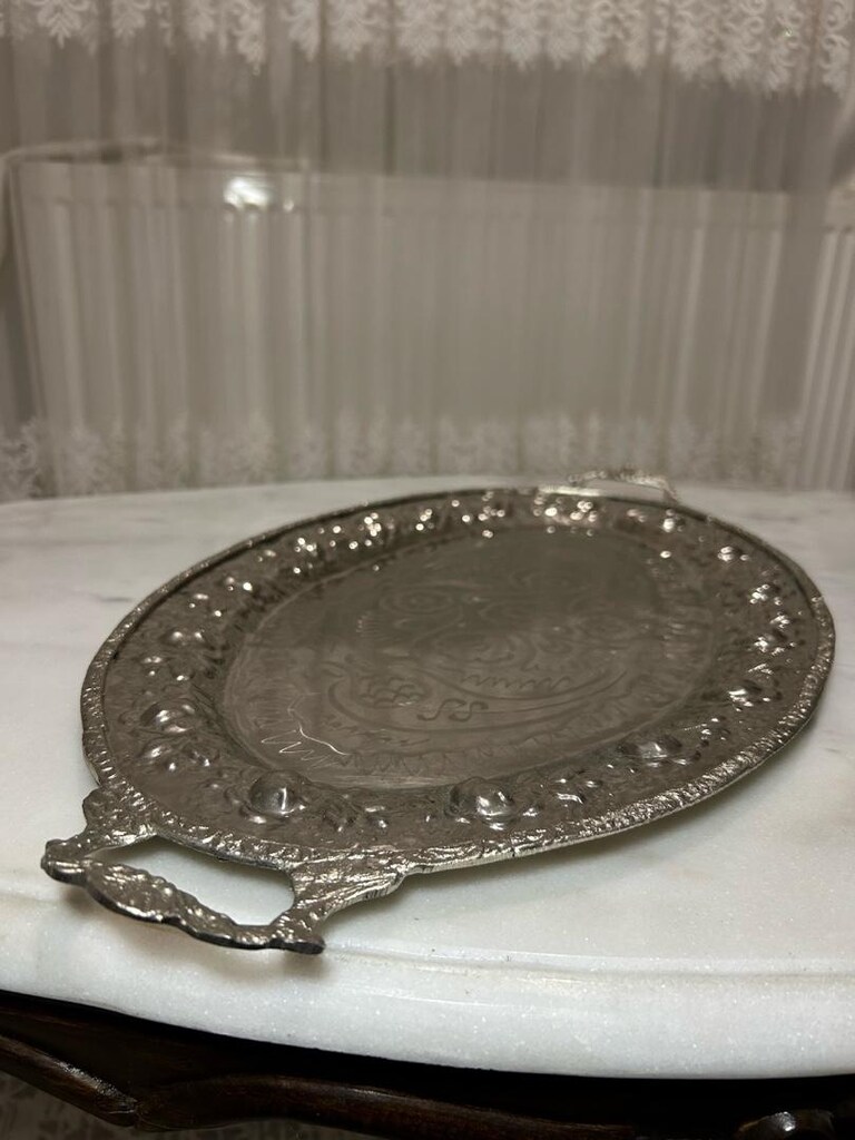 Vintage Oval Gümüş Kaplama Tepsi - 5