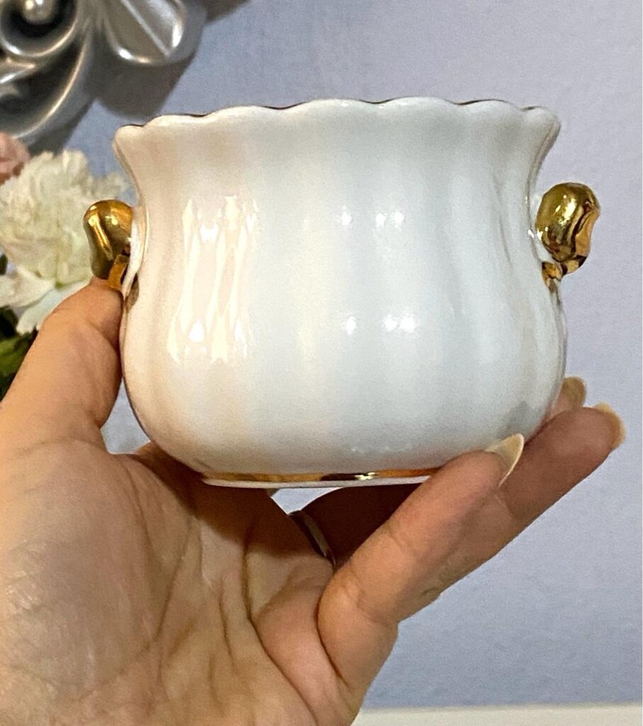 Antika İTALYAN “ Capodimonte “ Damgalı Altın Çiçekli Porselen Şekerlik - 5
