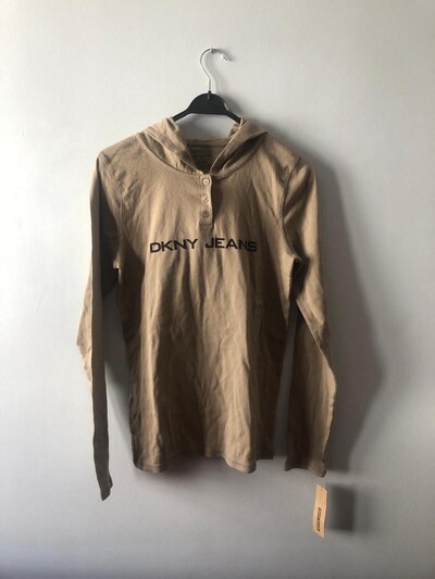 orijinal DKNY kapüşonlu kadın haki sweatshirt
