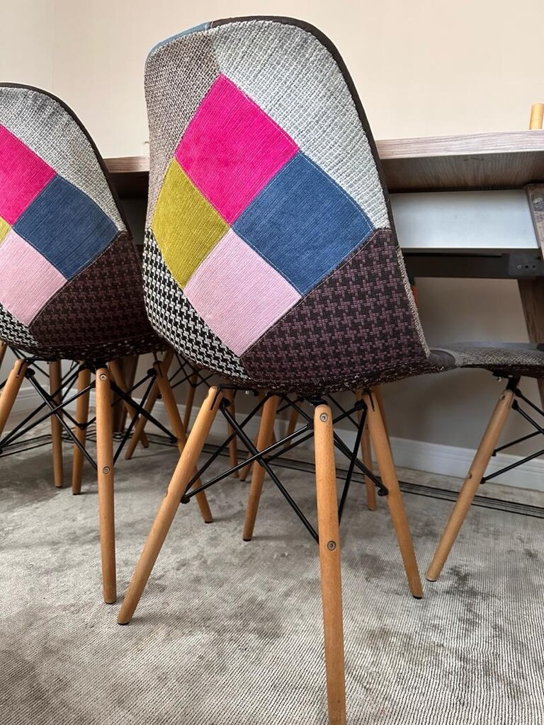 İder mobilya meşe yemek masası ve patchwork özel üretim sandalye - 2