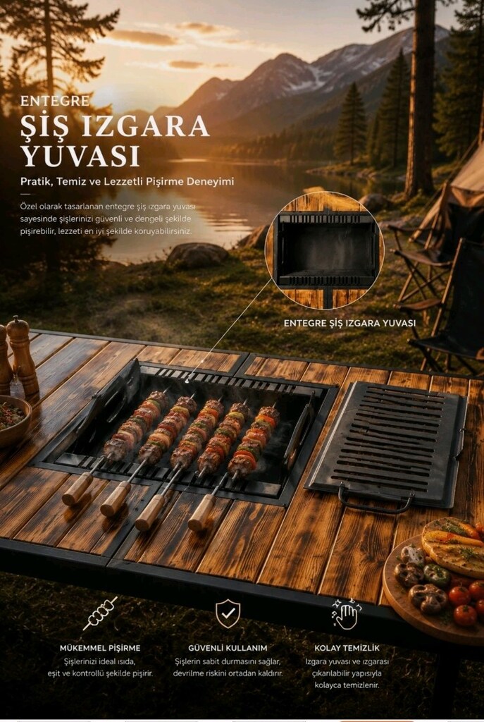MANGALLI KATLANABİLİR KAMP MASASI 6 KİŞİLİK ÖLÇÜLER 70X130X70 CM - 2