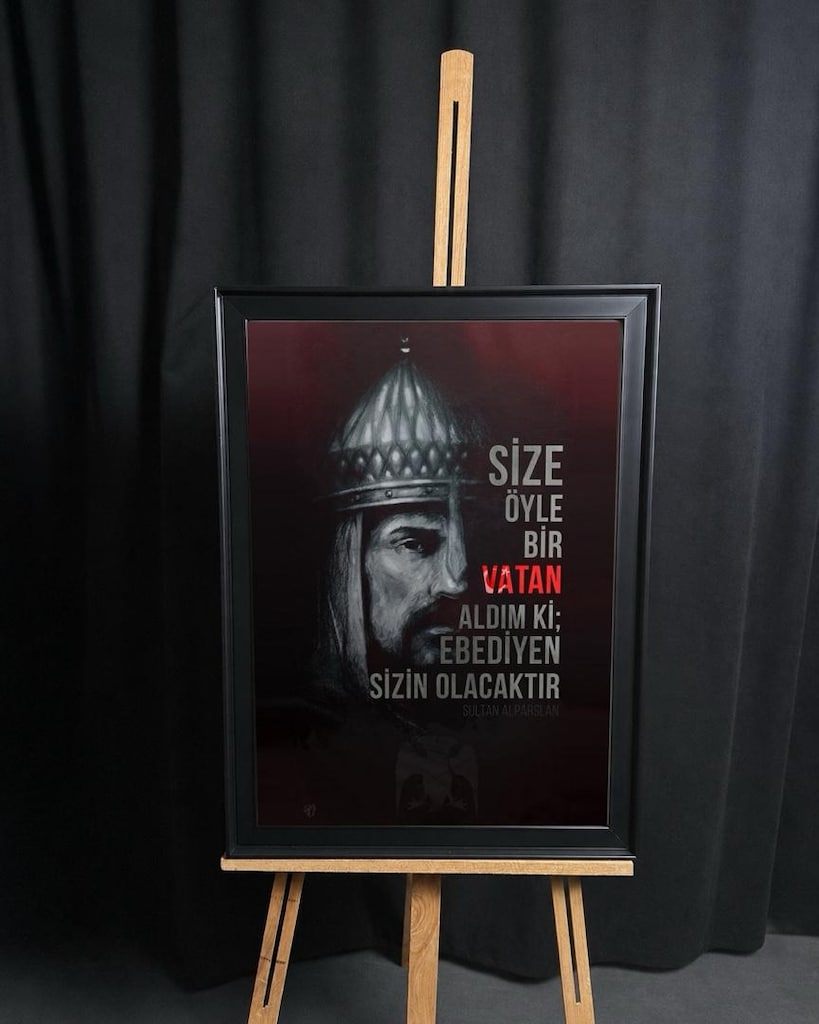 Sultan Alparslan Vatan Sözü 50×70 Camlı Çerçeveli Tablo - 4