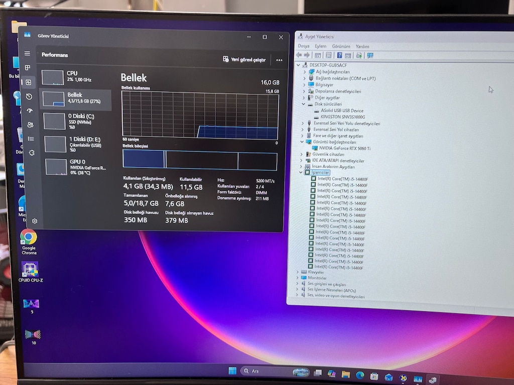 MASAÜSTÜ OYUNCU SET DDR5 + RTX5060Tİ 16 GB İ5 14400F 200 HZ EKRAN - 7