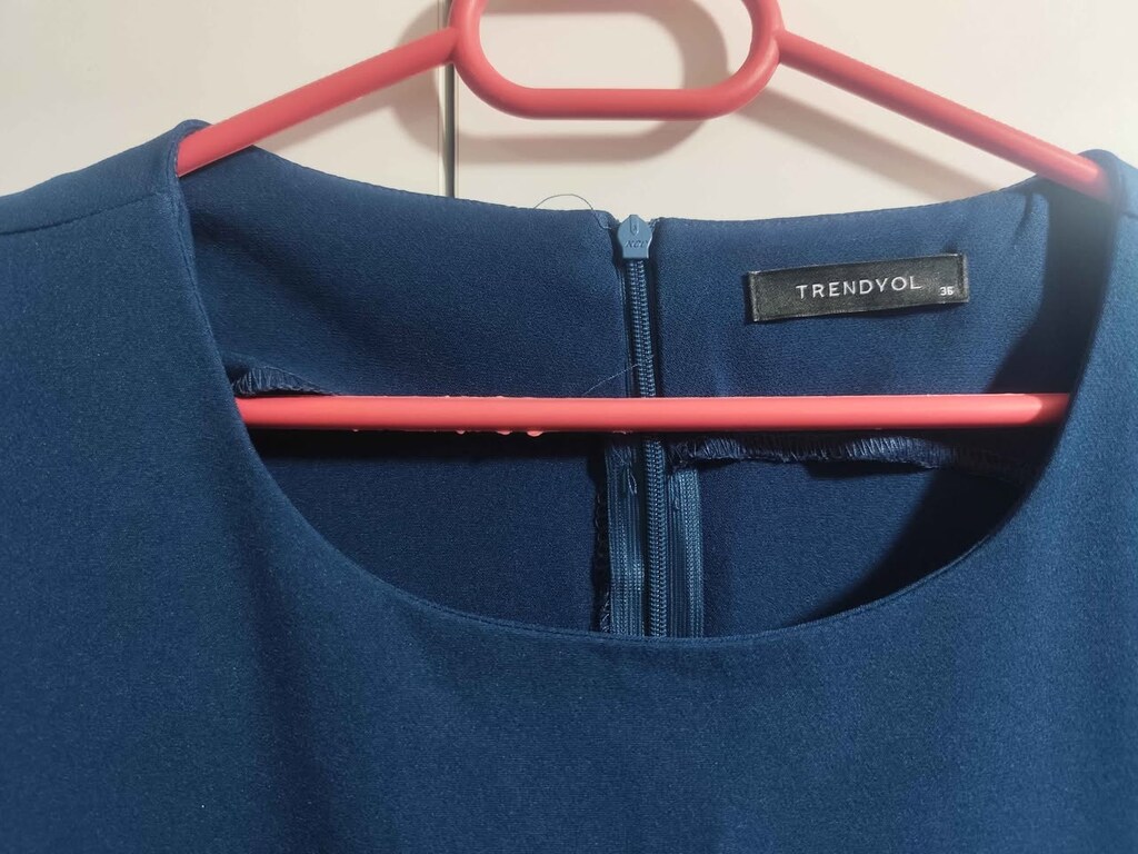 Trendyol Vatkalı Lacivert Mini Elbise - 4