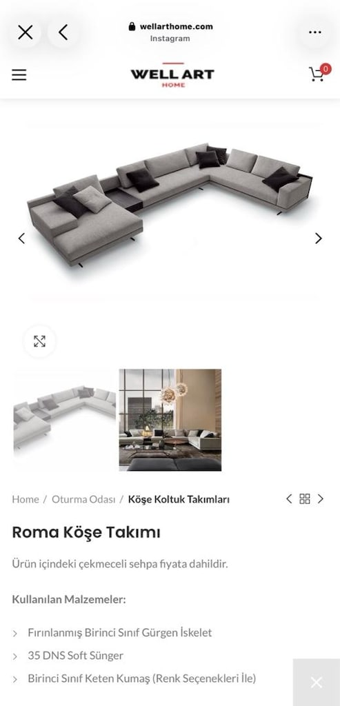 Wellart Home Roma Köşe Takımı- L Koltuk Gürgen İskelet & Keten Kumaş - 17