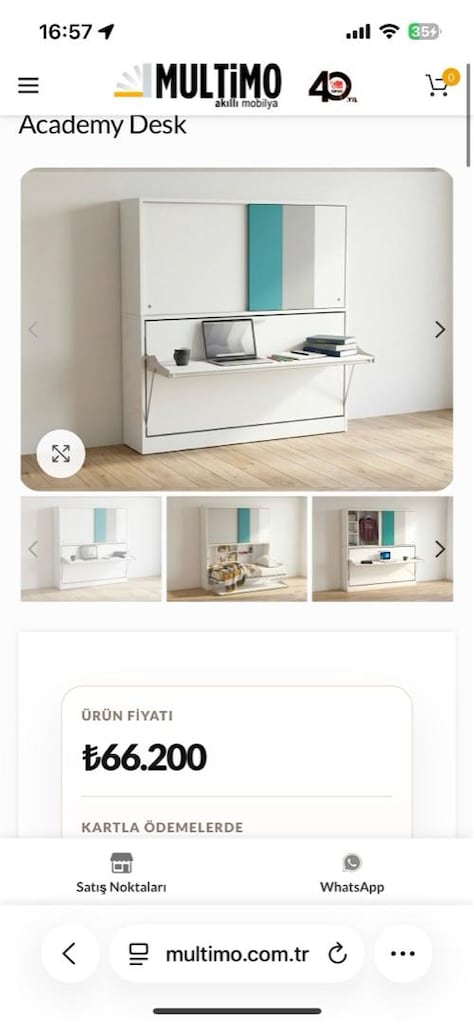 Multimo Academy Desk Katlanır Masalı Dolaplı Yatak - 7