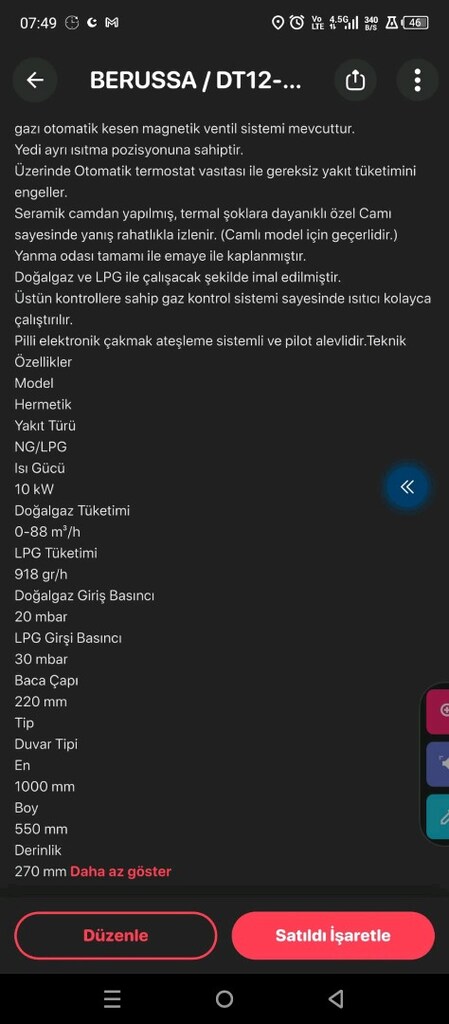 BERUSSA / DT12-DT Duvar Tipi Hermetik Doğalgaz / LPG Soba Bursa yıldır - 5