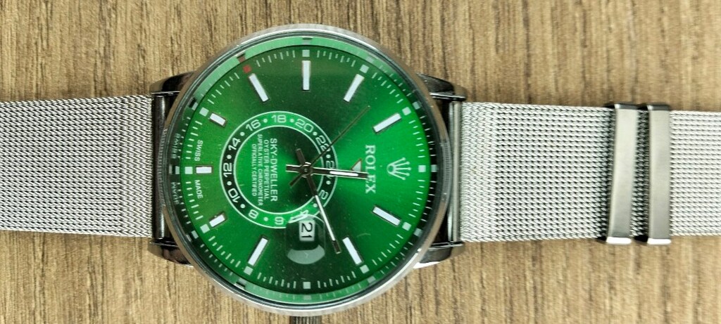 Sıfır Kutulu 40 mm Yeşil Kadranlı Quartz Pilli Kol Saati – Gümüş Hasır - 4